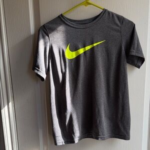 Nike Kids Charcoal Tee with Neon Yellow Swoosh